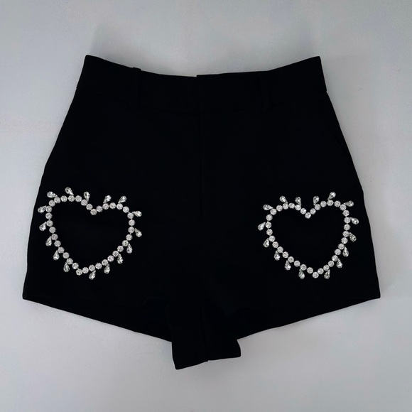 AREA Crystal Heart Cutout Short in Black Sz 0 XS - Picture 5 of 15